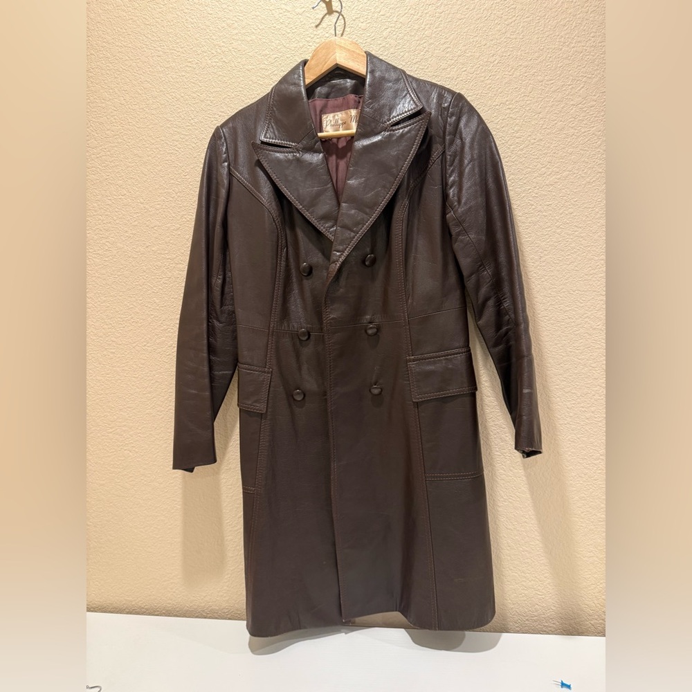 Philippe Monet Vintage 70s Leather Trench Coat Jacket S - Picture 4 of 11